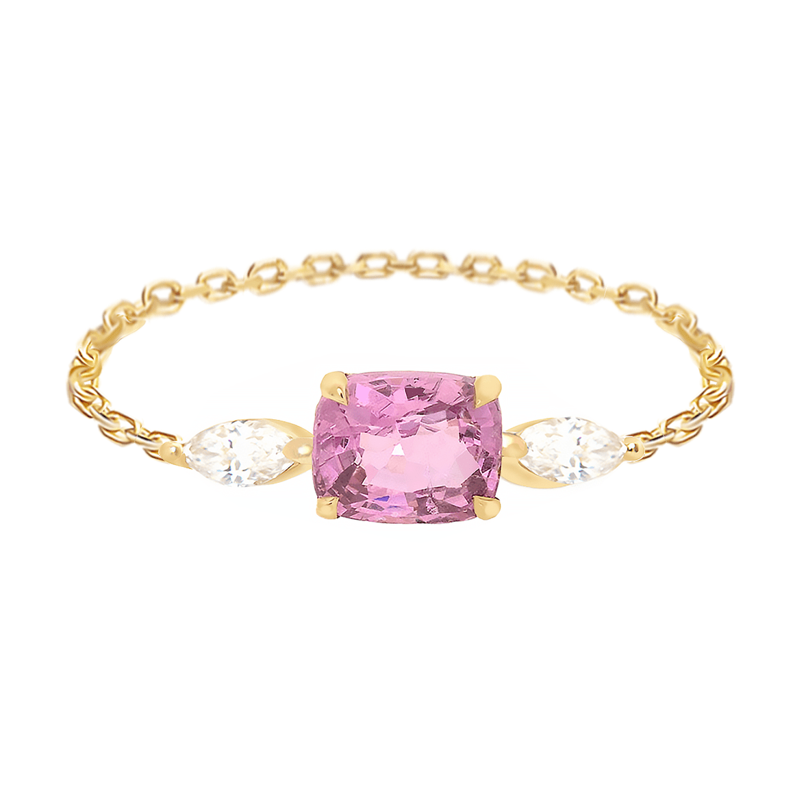 Pink Spinel & Diamond Dream Weaver Chain Ring 18k gold Stackable ring
