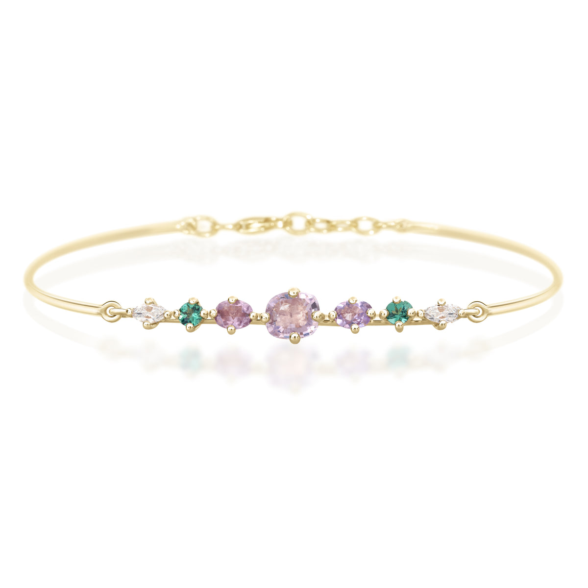 Pink Spinel & Mint Tourmaline Compass Bangle YG14K stackable design
