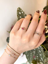 Pink Spinel Petite Circle Diamond Ring 18k gold stackable ring on model