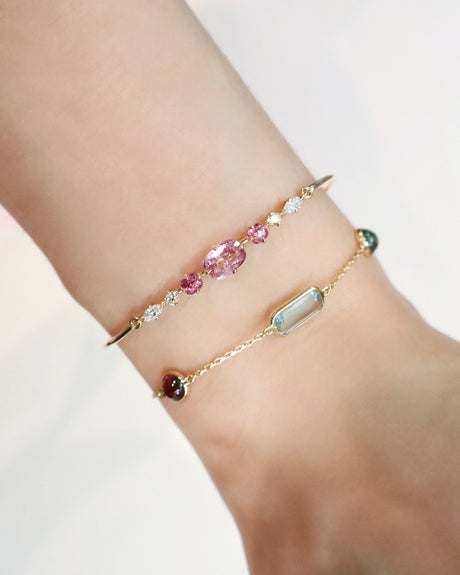Pink_Spinel_and_Diamond_Compass_Bangle_Light_Pink_18K_gold_stackable_design_on_model_1