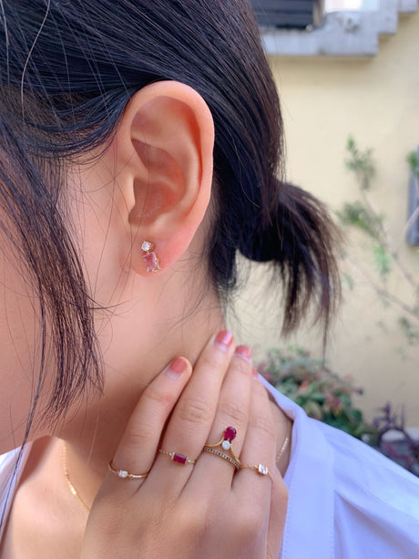 Pink Tourmaline &  Diamond Deco Earrings
