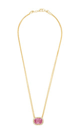 18k Gold necklace with a pink gemstone pendant on a white background