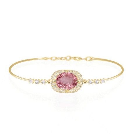 Pink Tourmaline Aurora Bangle 18K Gold Stackable Design-2