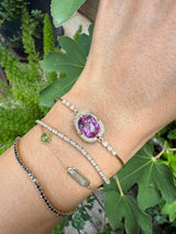 Pink Tourmaline Aurora Bangle 18k gold Stackable design on model