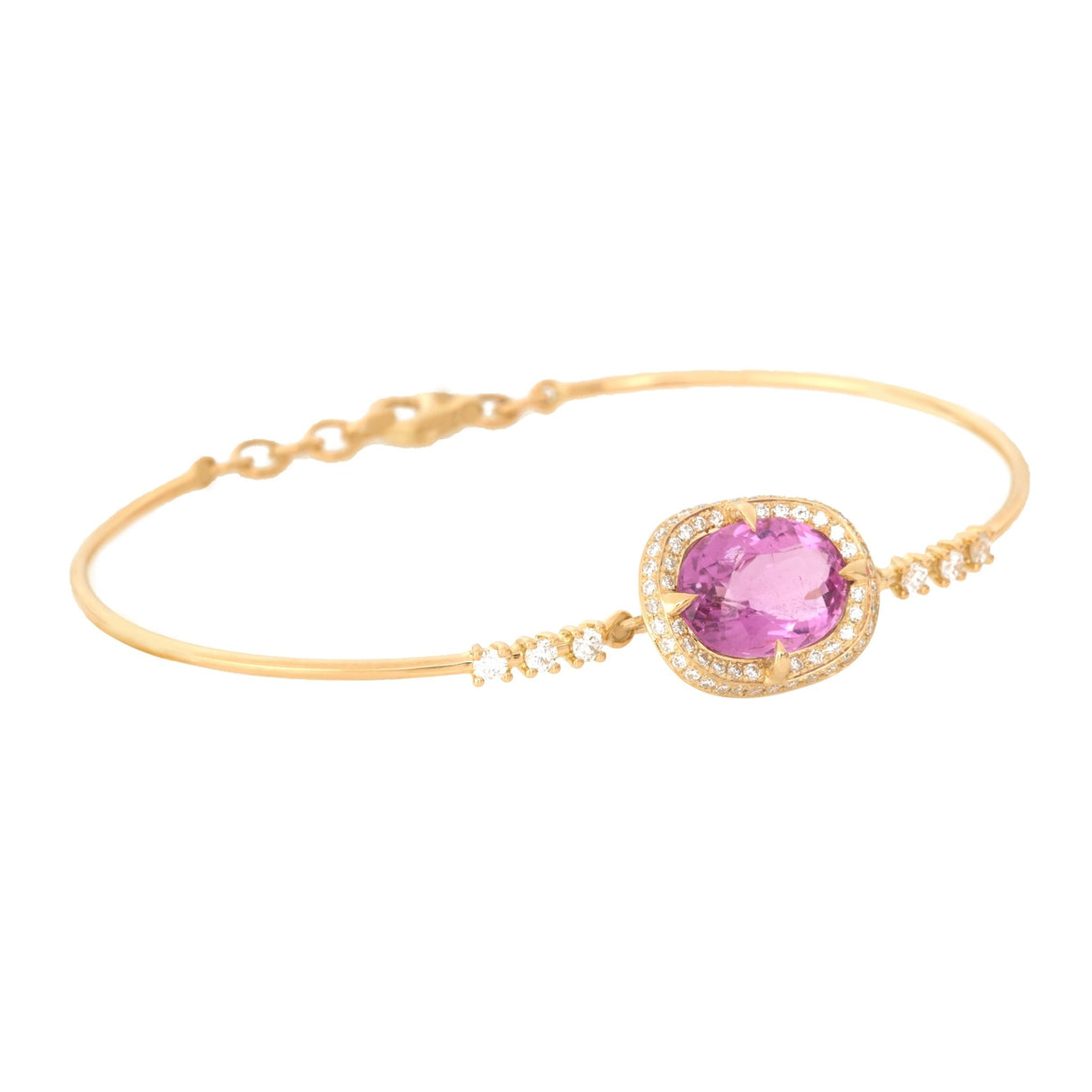 Pink Tourmaline Aurora Bangle 18k gold Stackable design side view