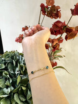 Pink Tourmaline Candy Bracelet 18k gold stackable design on model 2