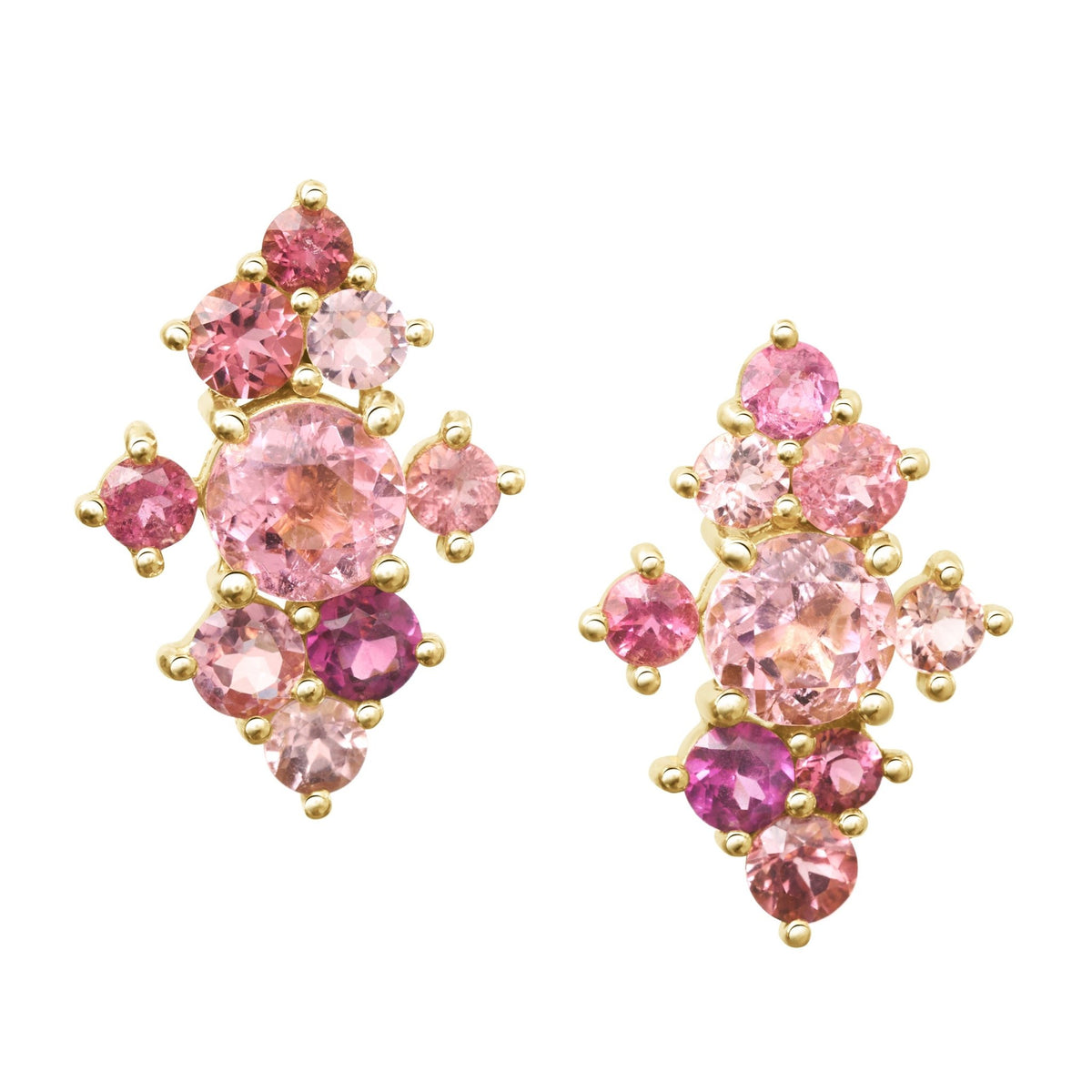 Pink_Tourmaline_Cluster_Earrings_18K_gold_handmade_fine_jewelry