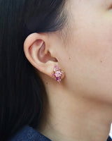 Pink_Tourmaline_Cluster_Earrings_18K_gold_handmade_fine_jewelry_on_model_1