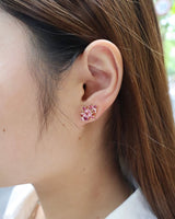 Pink_Tourmaline_Cluster_Earrings_18K_gold_handmade_fine_jewelry_on_model_2