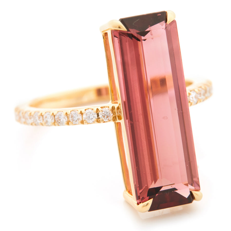 Pink Tourmaline & Diamond Bar Supreme Ring