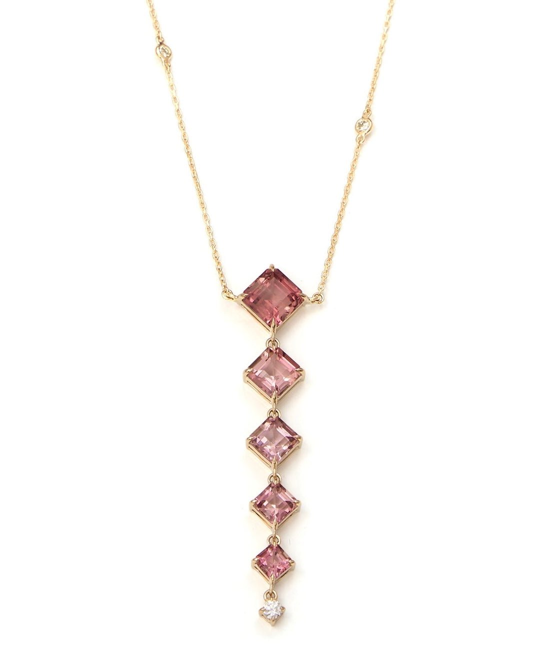 Pink Tourmaline & Diamond Cascade Necklace 18k gold handmade fine jewelry