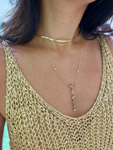 Pink Tourmaline & Diamond Cascade Necklace 18k gold handmade fine jewelry on model