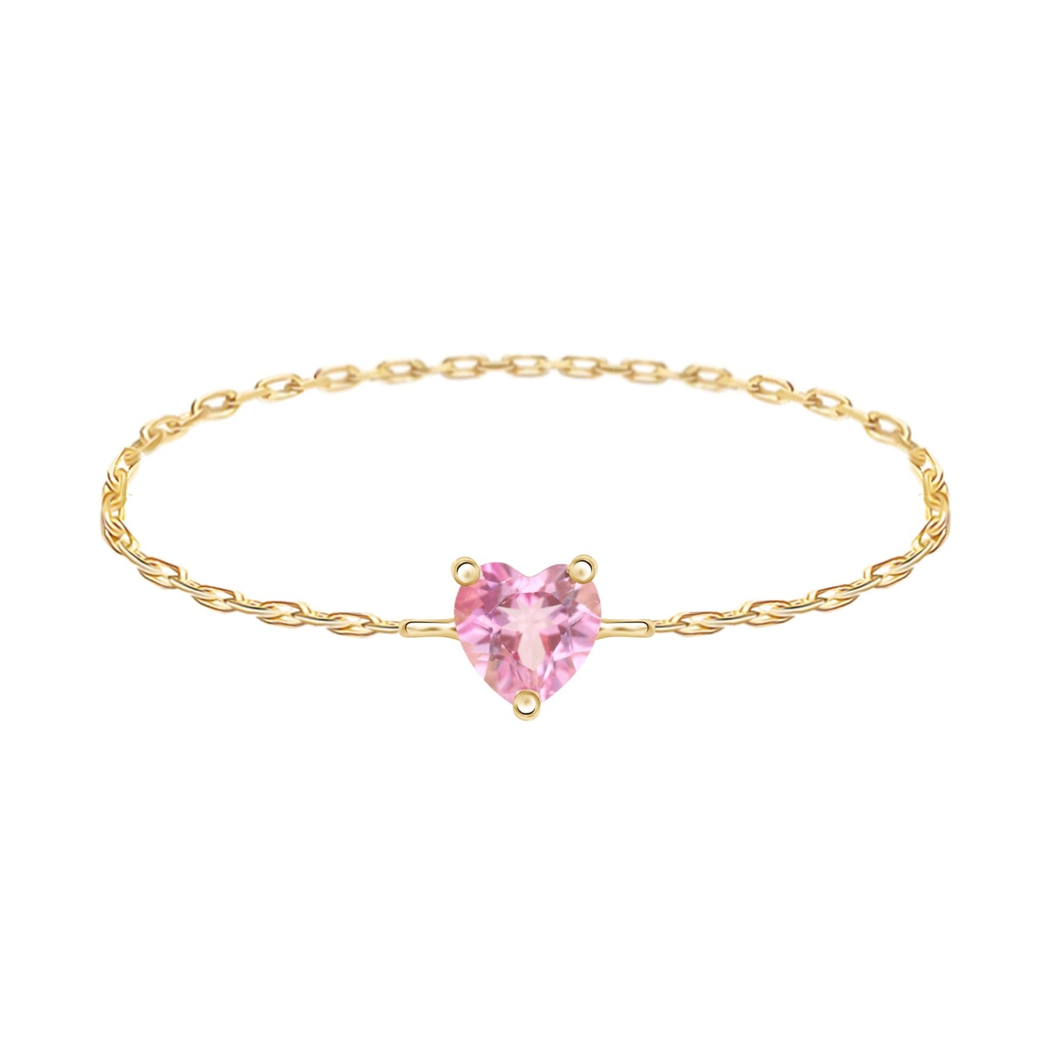 Pink Tourmaline Heart Chain Ring 18K Stackable ring