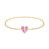 Pink Tourmaline Heart Chain Ring 18K Stackable ring