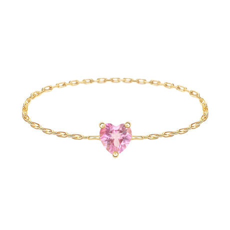 Pink Tourmaline Heart Chain Ring 18K Stackable ring