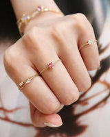 Pink Tourmaline Heart Chain Ring 18K Stackable ring on model 1