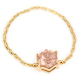 Pink Tourmaline Hexagon Chain Ring 14k gold Stackable ring side view