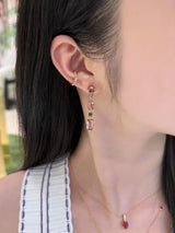 Pink Tourmaline & Indicolite Cascade Bar Earrings 18k gold Handmade fine jewelry on model