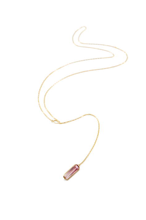 Pink Tourmaline Lariat Bar Necklace 18k gold handmade fine jewelry 2