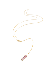 Pink Tourmaline Lariat Bar Necklace 18k gold handmade fine jewelry 2