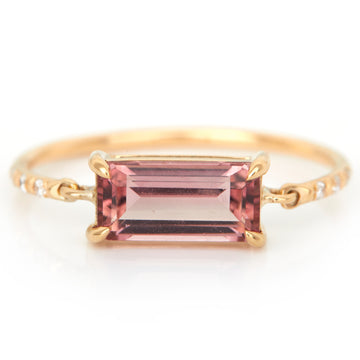 Pink Tourmaline Petite Circle Diamond Ring