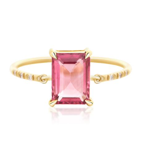 Pink Tourmaline Petite Circle Diamond Ring 18k gold stackable ring