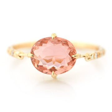 Pink Tourmaline Petite Circle Diamond Ring