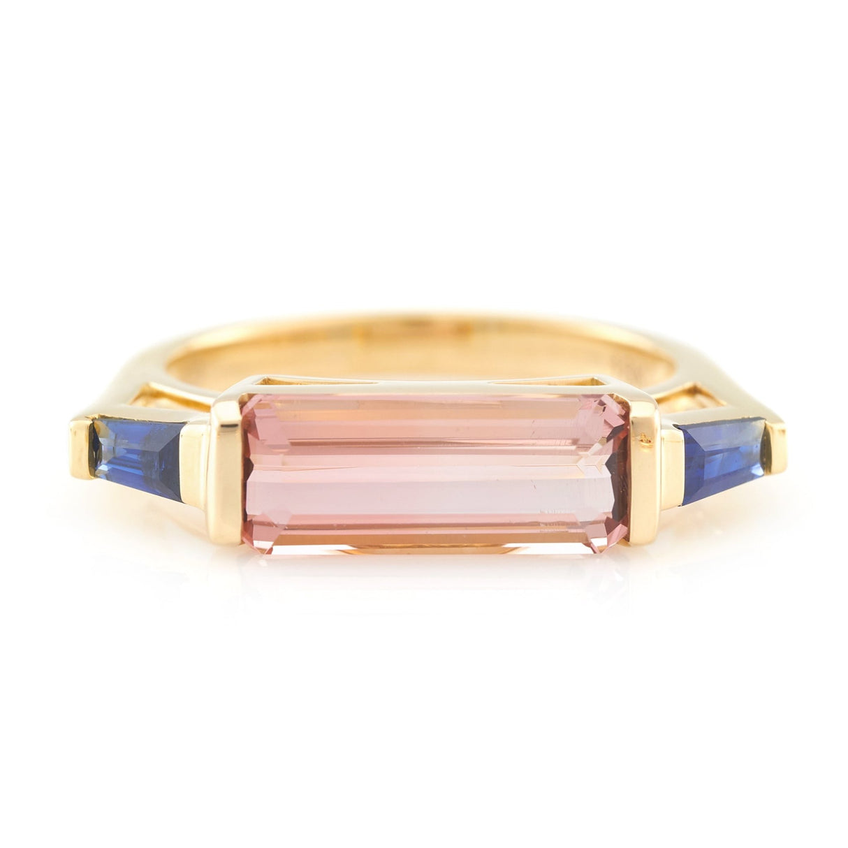 Pink Tourmaline & Sapphire East West Ring 18k gold stackable ring