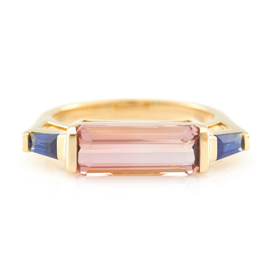 Pink Tourmaline & Sapphire East west Ring