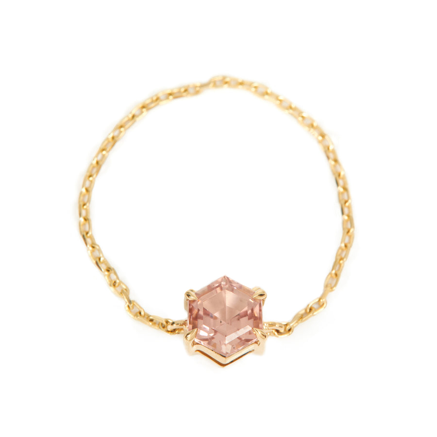 Pink Tourmaline hexagon Chain Ring