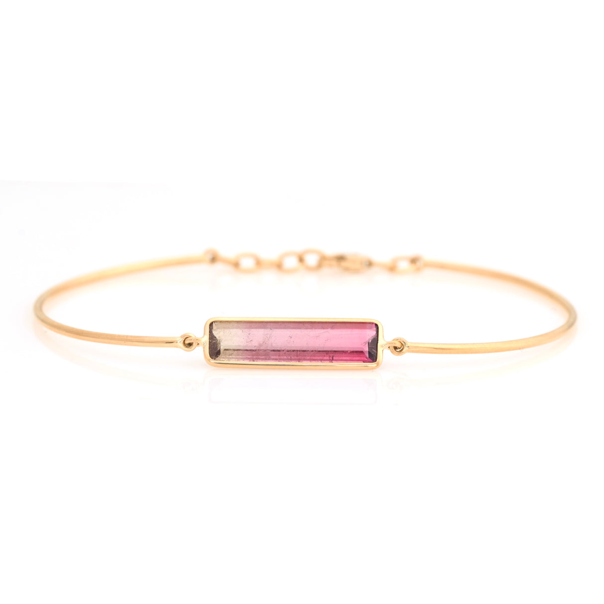 Pink Watermelon Tourmaline Bangle 18k gold handmade fine jewelry