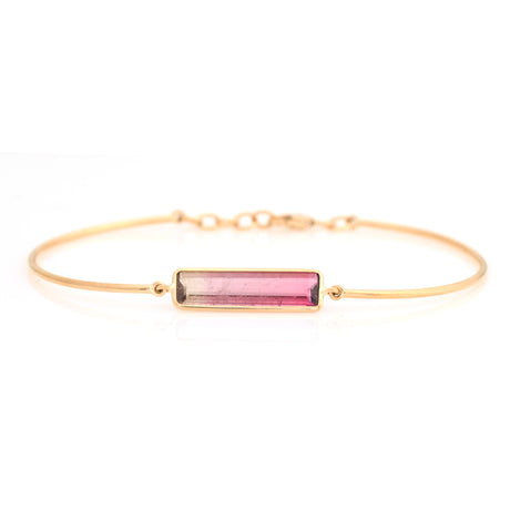 Pink Watermelon Tourmaline Bangle 18k gold handmade fine jewelry