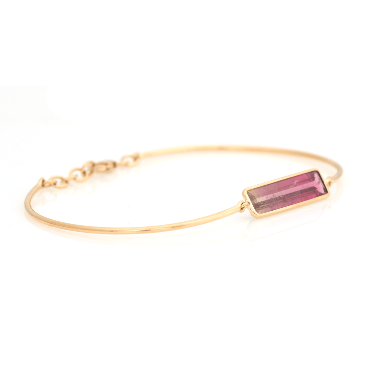 Pink Watermelon Tourmaline Bangle 18k gold handmade fine jewelry side