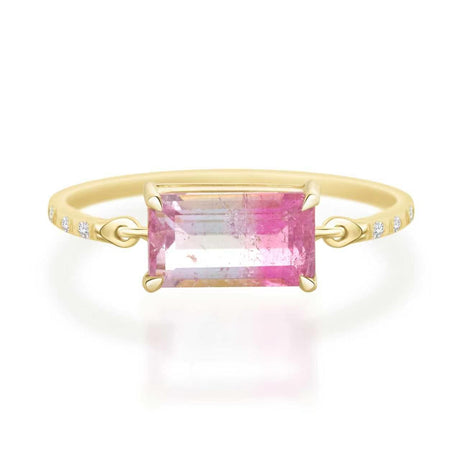Pink Watermelon Tourmaline Petite Circle Diamond Rings 18K engagement ring