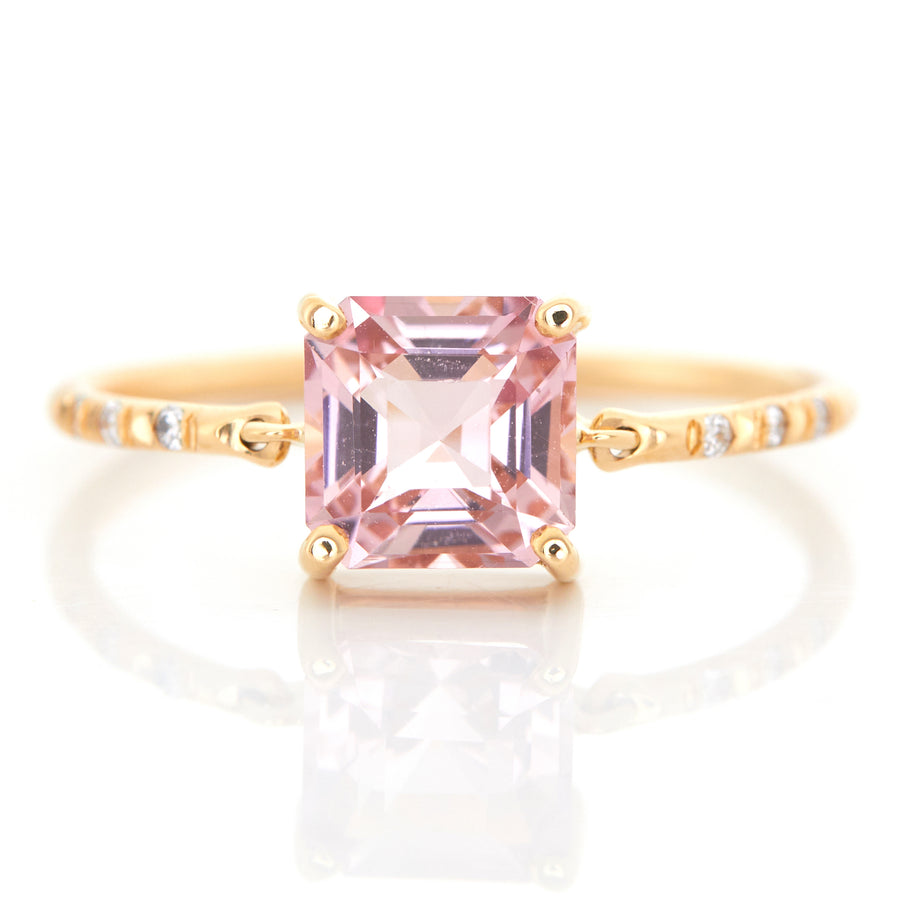Sakura Pink tourmaline petite circle diamond ring