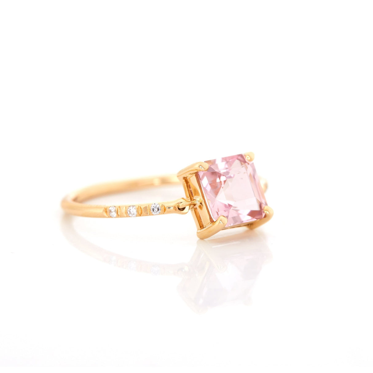 Sakura Pink Tourmaline Petite Circle Diamond Ring 18k gold stackable ring side view