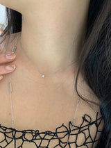 Platinum Diamond Button Necklace 18k gold handmade fine jewelry on model 2