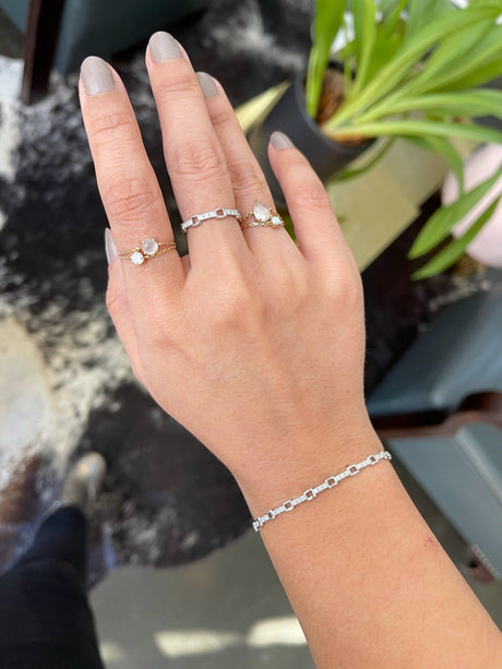 Platinum Diamond Links Tennis Bracelet stackable design on model