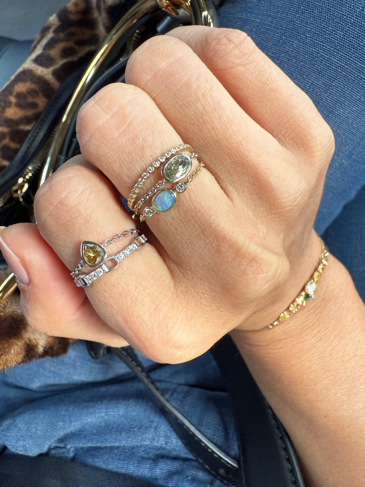 Platinum Diamond Links Tennis Chain Ring PT900 Stackable ring on model