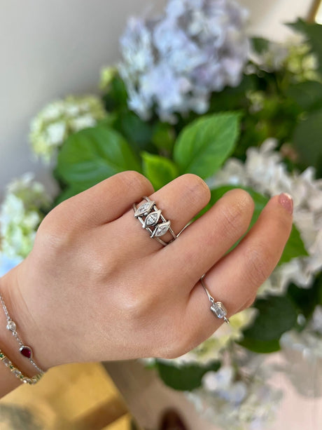 Platinum Diamond Marquise Orbit Ring PT900 Stackable ring on model