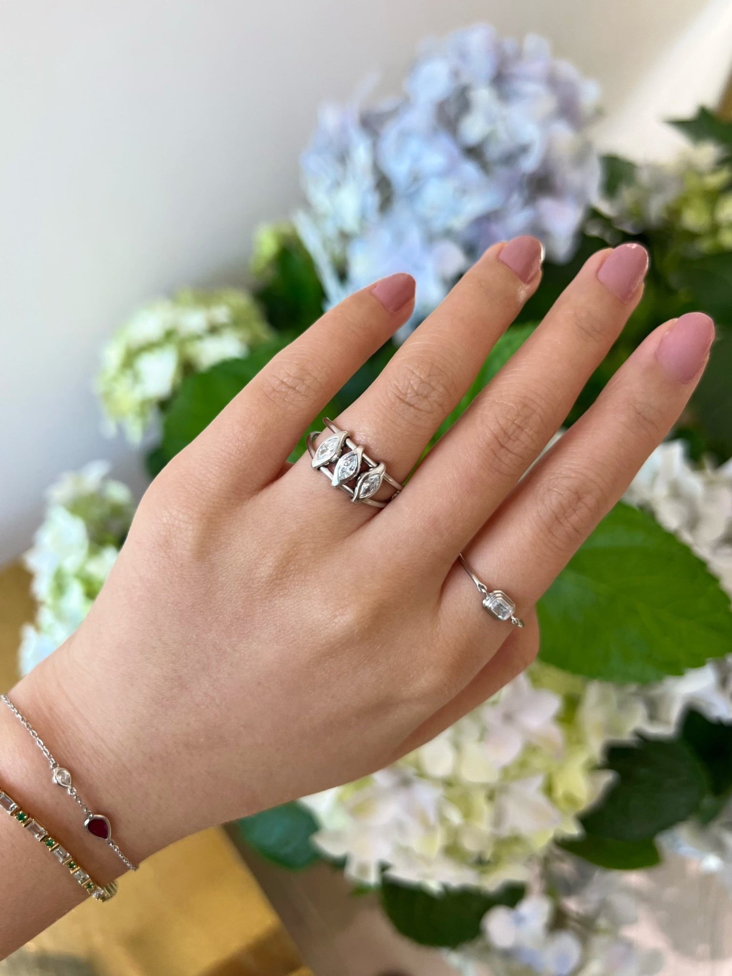 Platinum Diamond Marquise Orbit Ring PT900 Stackable ring on model