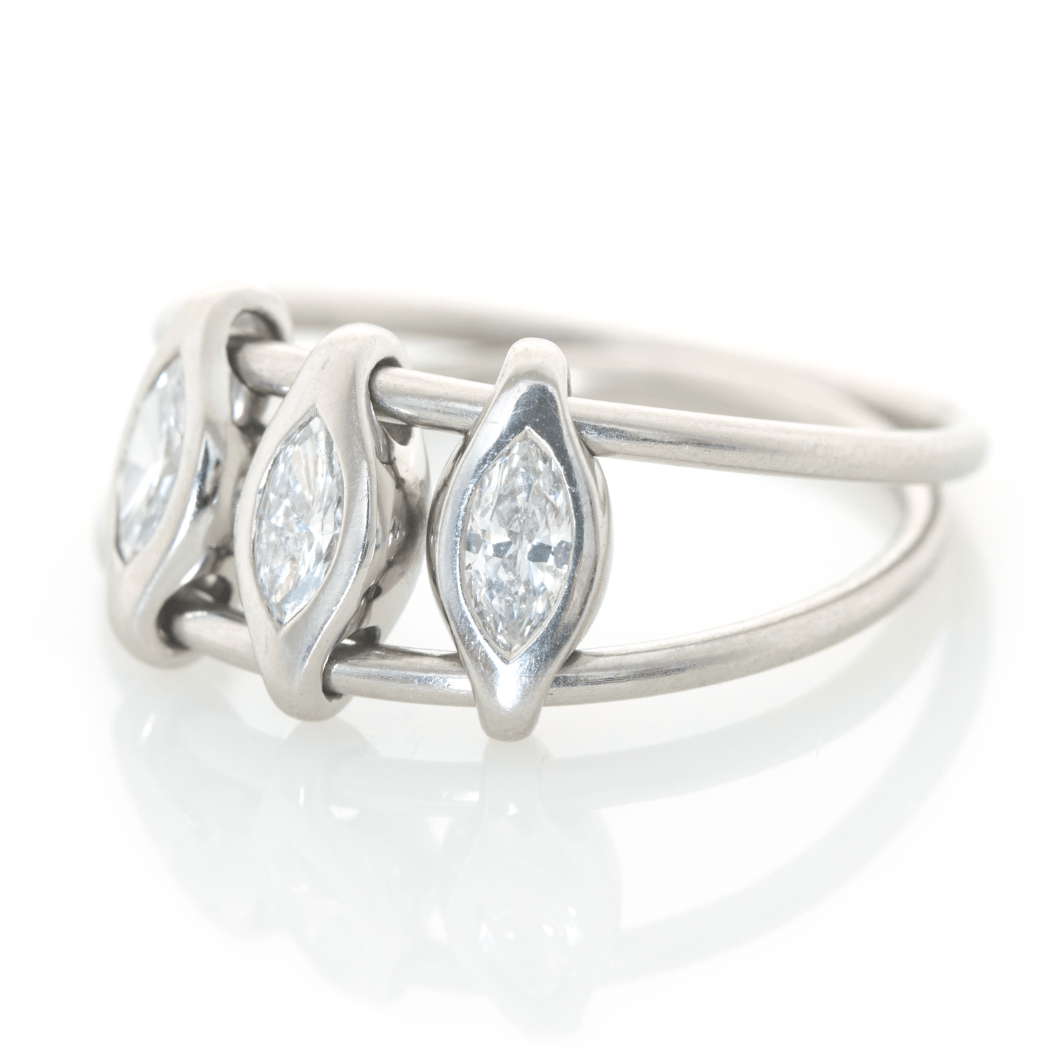 Platinum Diamond Marquise Orbit Ring PT900 Stackable ring side view
