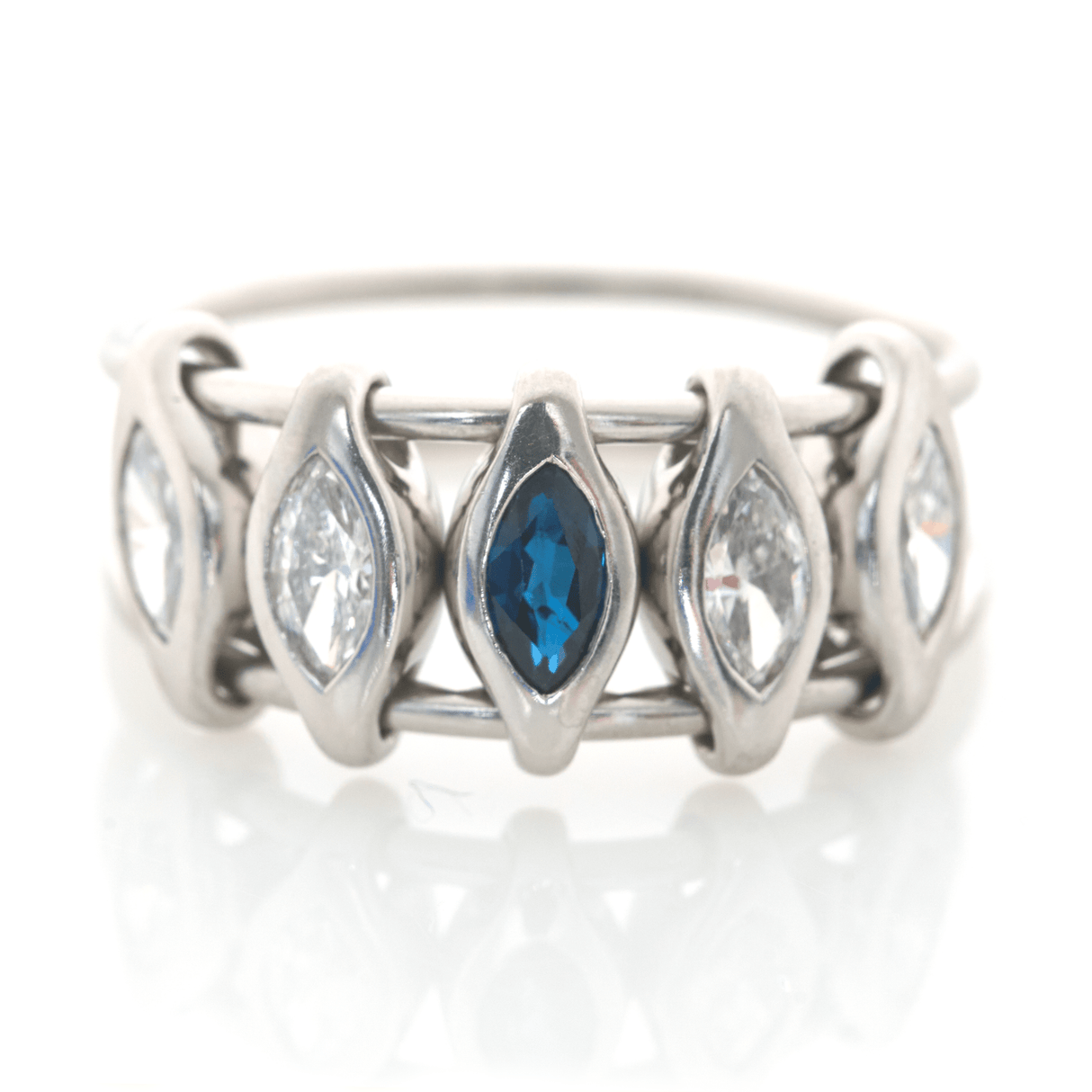 Platinum Diamond & Sapphire Marquise Orbit Ring PT900 Stackable ring