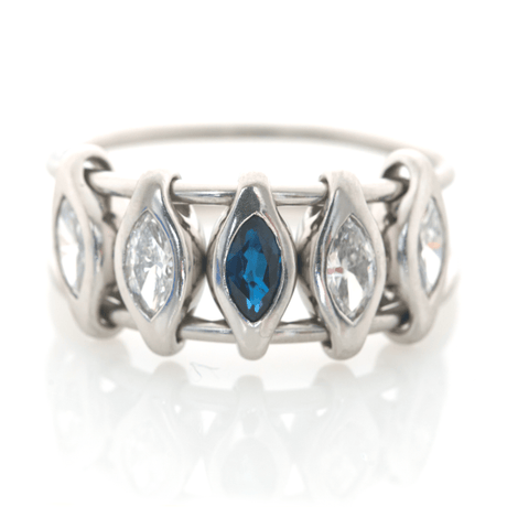 Platinum Diamond & Sapphire Marquise Orbit Ring PT900 Stackable ring