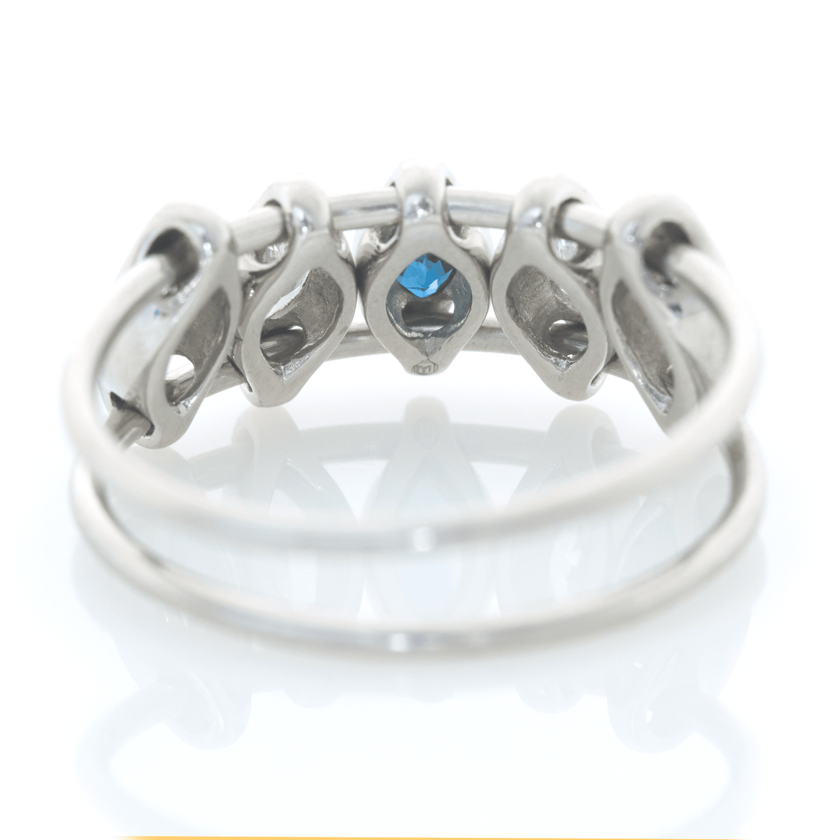 Platinum Diamond & Sapphire Marquise Orbit Ring PT900 Stackable ring back view