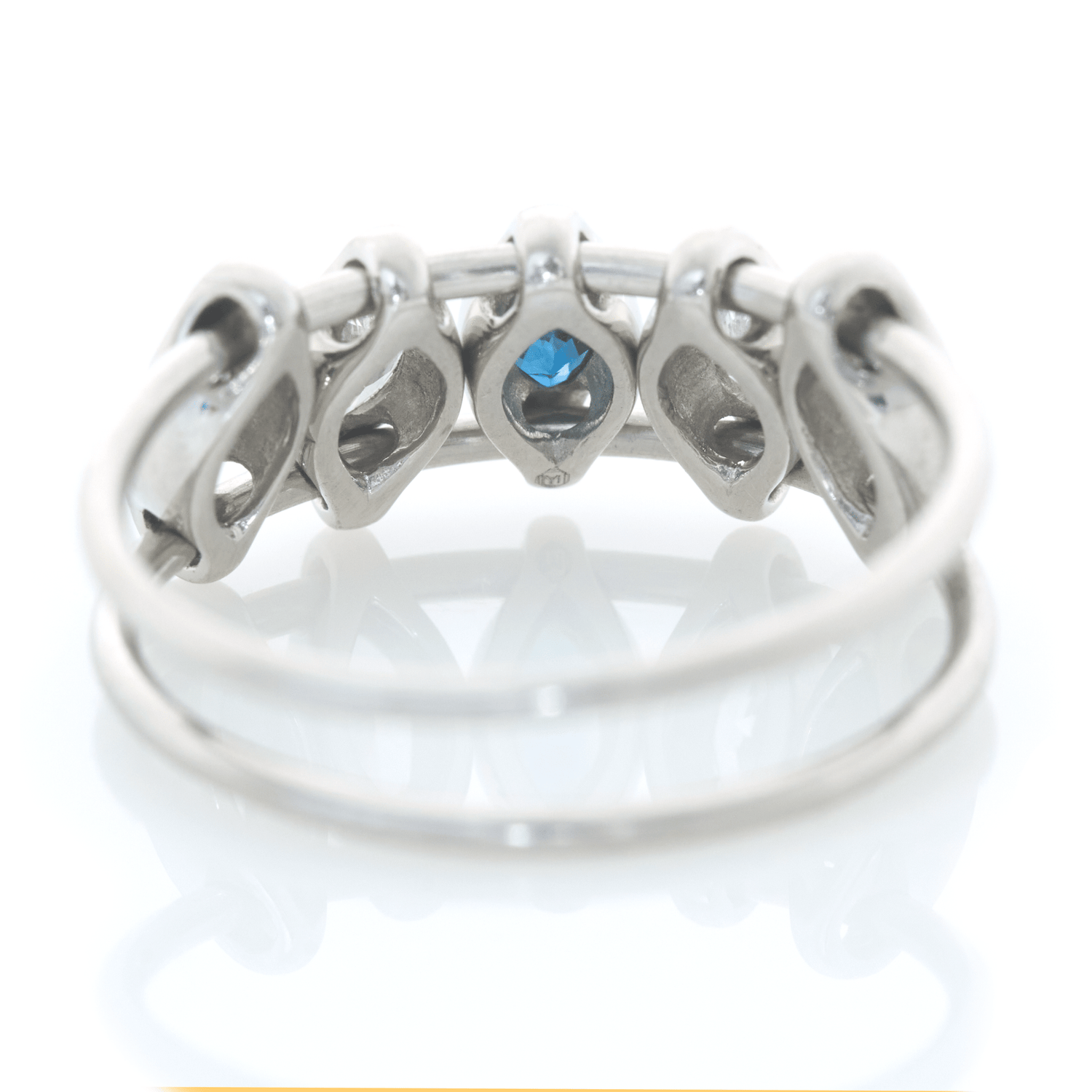 Platinum Diamond & Sapphire Marquise Orbit Ring PT900 Stackable ring back view