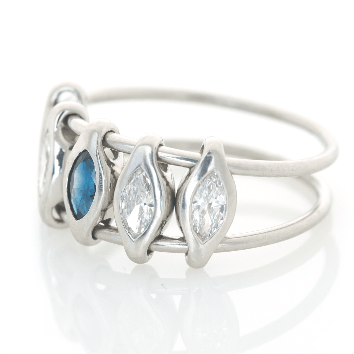 Platinum Diamond & Sapphire Marquise Orbit Ring PT900 Stackable ring side view