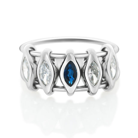 Platinum Diamond & Sapphire Marquise Orbit Ring Stackable ring