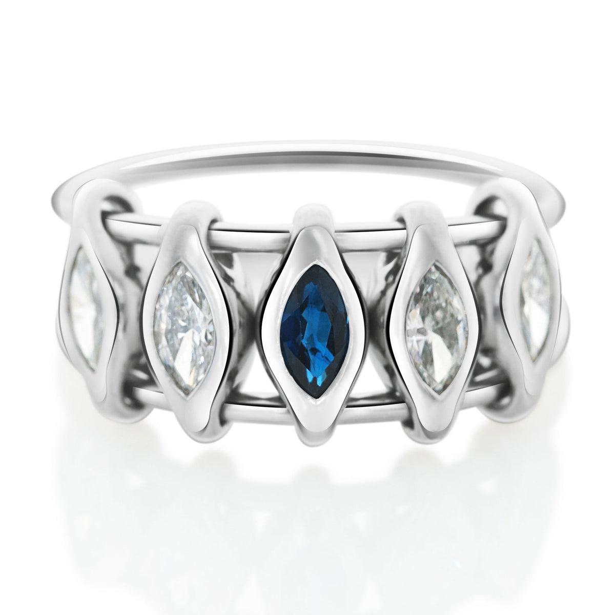 Platinum Diamond & Sapphire Marquise Orbit Ring