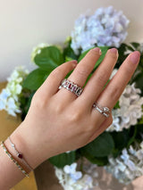 Platinum Rainbow Sapphire Marquise Orbit Ring PT900 Stackable ring on model